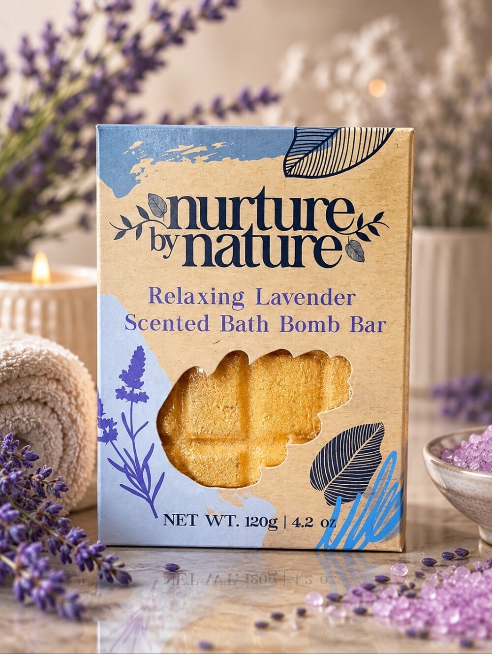 🕯Nurture by Nature Relaxing Lavender Scented Bath Bomb Bar 4.2 oz NIB